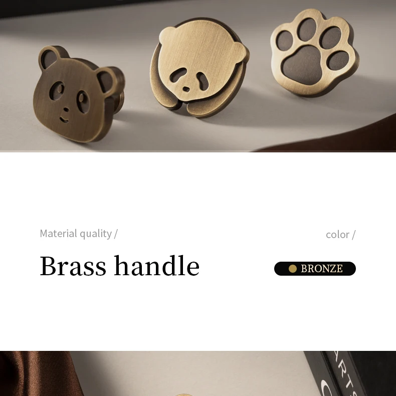 Panda furniture knob in antique brass — product image 1