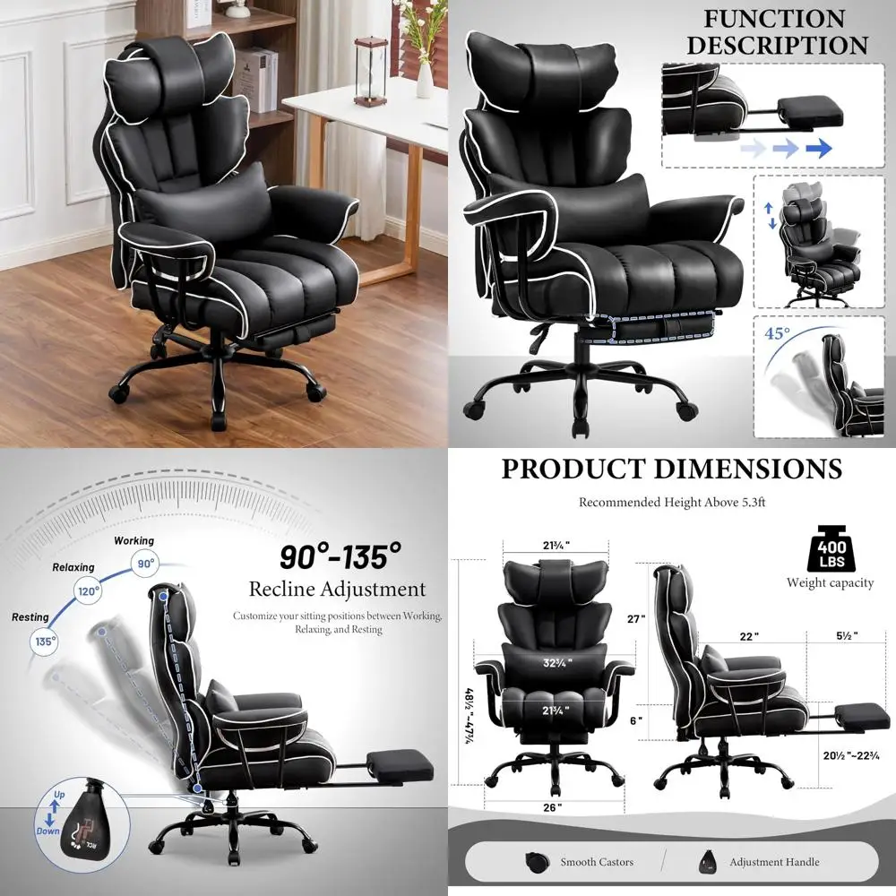كرسي مكتب تنفيذي ذو مقعد عريض شديد التحمل للكبيرة والطويلة، سعة 400 رطل، قابل للتعديل مع دعم قطني، مريح #1