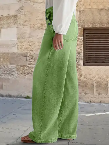 Imagen 2 del producto Nuevos pantalones vaqueros informales de pierna ancha con múltiples botones para mujer: pantalones vaqueros de alta calidad para un comodidad elegante