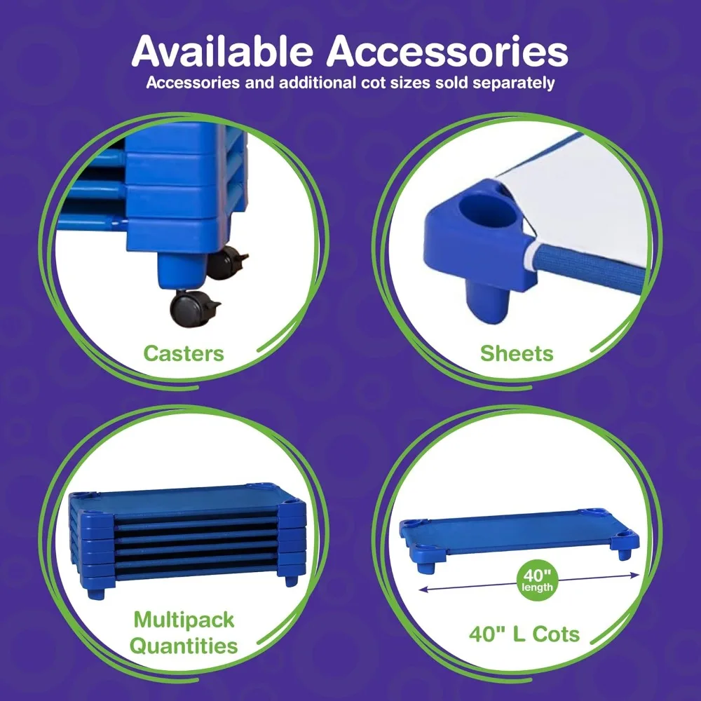 Durable Stackable Standard 52L Cots for Daycare, Preschool Classroom Sleep Cots for Children and Toddlers