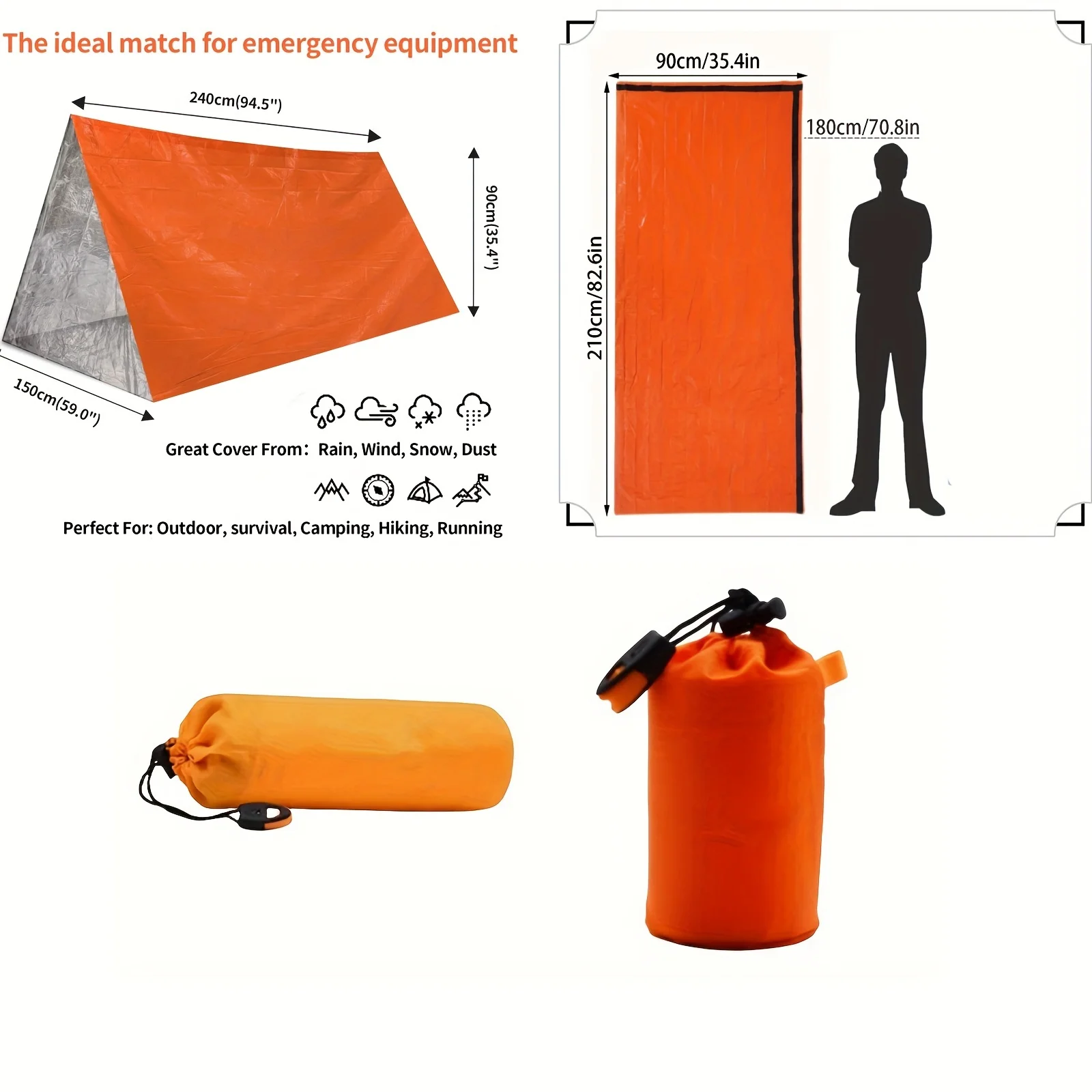 2 Person Survival Emergency Tent With Emergency Sleeping Bag- Waterproof Rescue Survival Tent ,Emergency Shelter