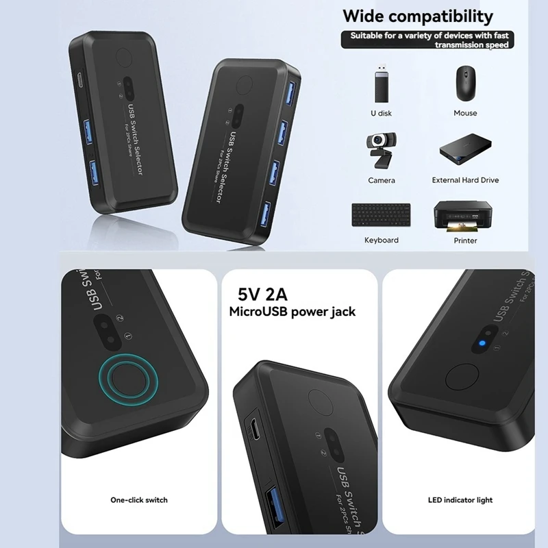 USB 3.0 KVM pengalih pemilih KVM Hub, stasiun Dok 2 komputer berbagi Printer Keyboard Laptop PC Aksesoris Desktop
