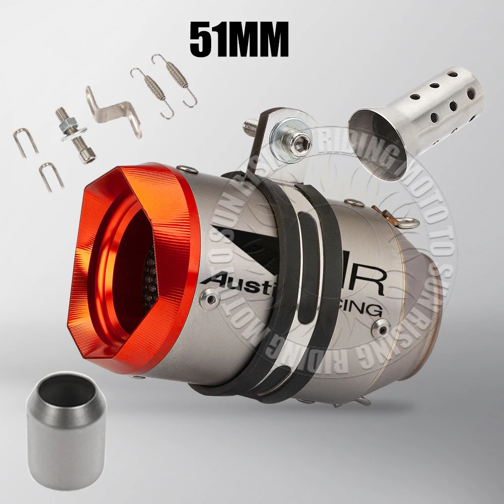 Orange Tip 51mm 60mm AR Carbon Stainless Motorcycle Exhaust Muffler Escape Tail Pipe For Kawasaki Honda Yamaha KTM CF Suzuki etc image 3