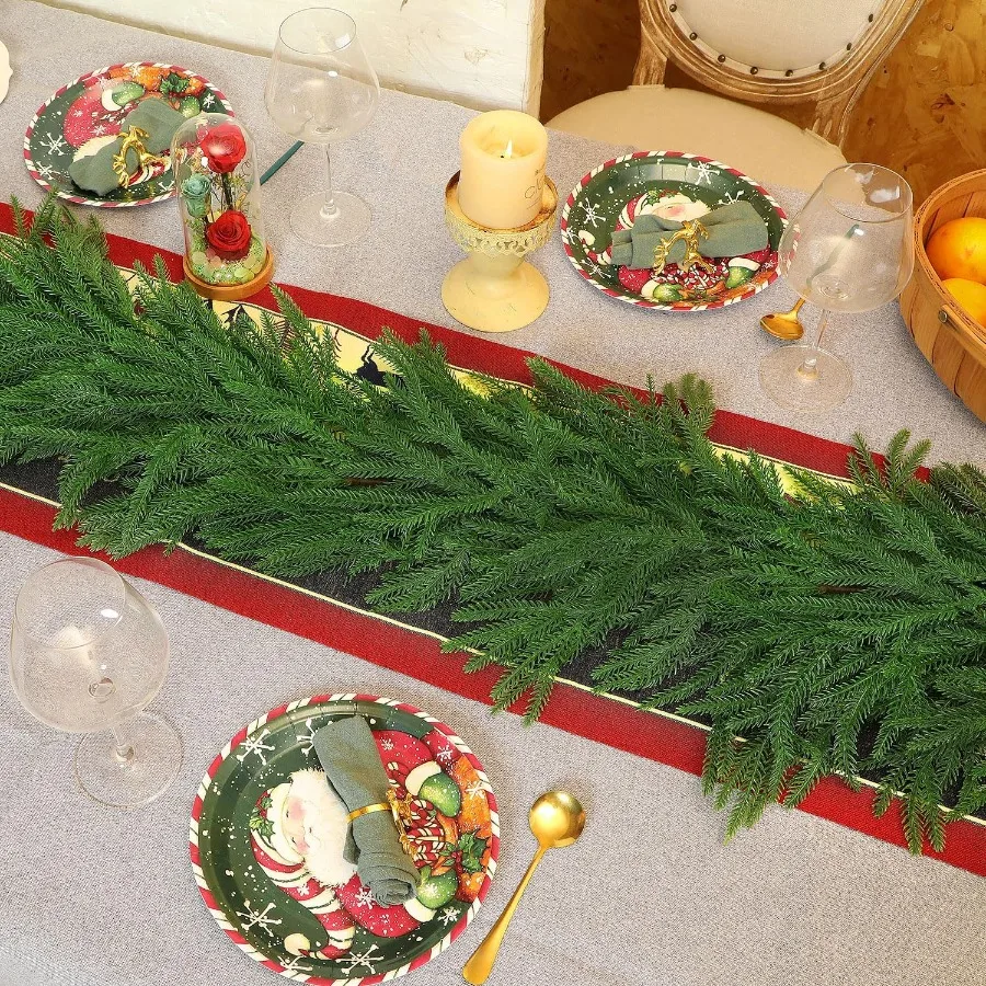6 Ft 2 Pcs Artificial Norfolk Pine Garland with Real Touch Texture for Christmas Table Centerpiece Mantle Decoration Wall Hangi