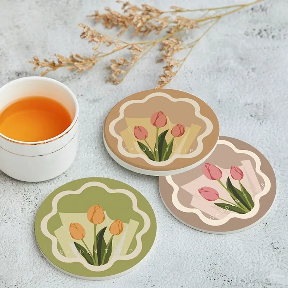 3PCS Placemats Morandi Color Tulip Coaster Anti-oil Non-slip Dining Table Mat Cute High Quality Heat Insulation Pad Office