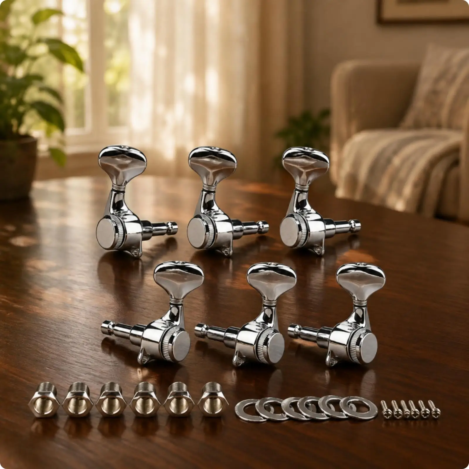 Metal Chrome String Tuning Pegs 3x3 Guitar Machine Heads for Acoustic Electric Guitar Vintage Butterfly Style