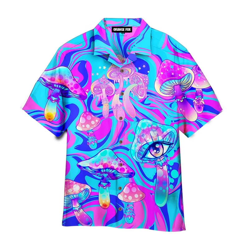 

Psychedelic Savage Summer Funny 3D Print Shirt Men Clothes Psychedelic Mushrooms Personality Harajuku Hawaiian Shirts Leisure