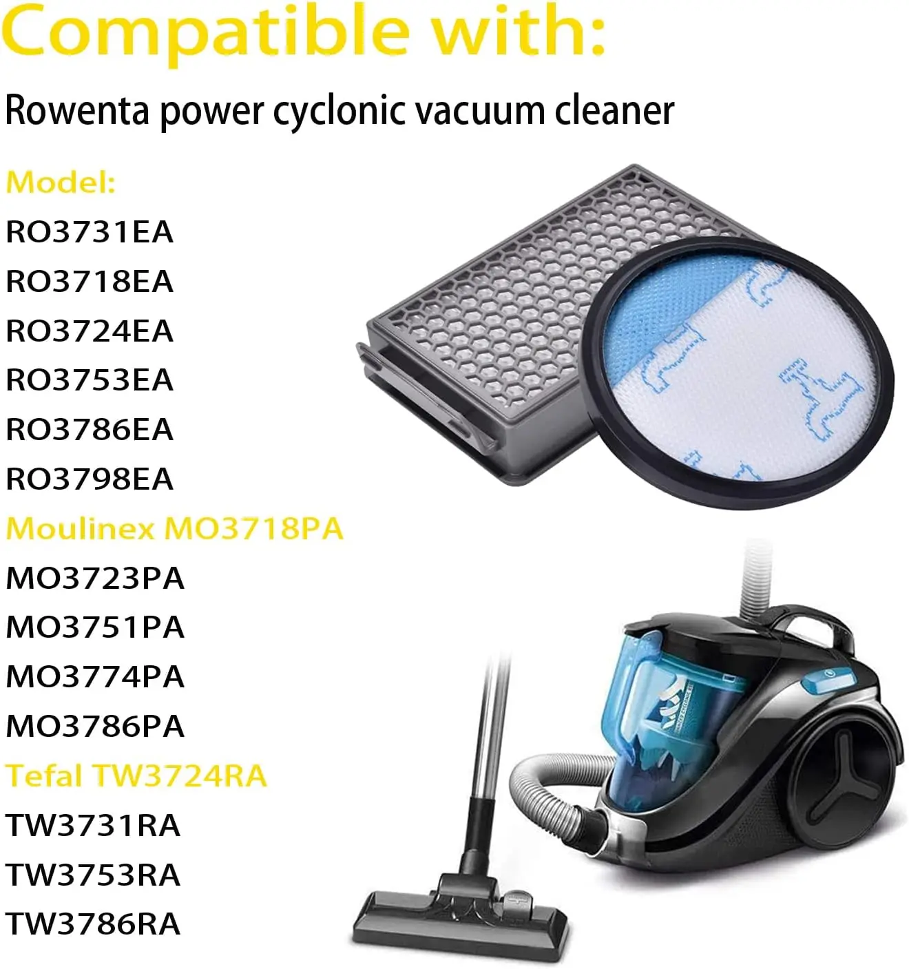 Hepa Filter Fit For Rowenta Compact Power Cyclonic RO3718 RO3724 RO3731 RO3753 RO3786 RO3798 / Compact Force RP3721EA