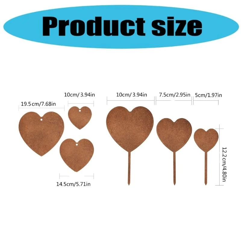Paquete 3 corazón Metal Stakes Decoraciones jardín resistentes clima para decoración del Día Valentín y