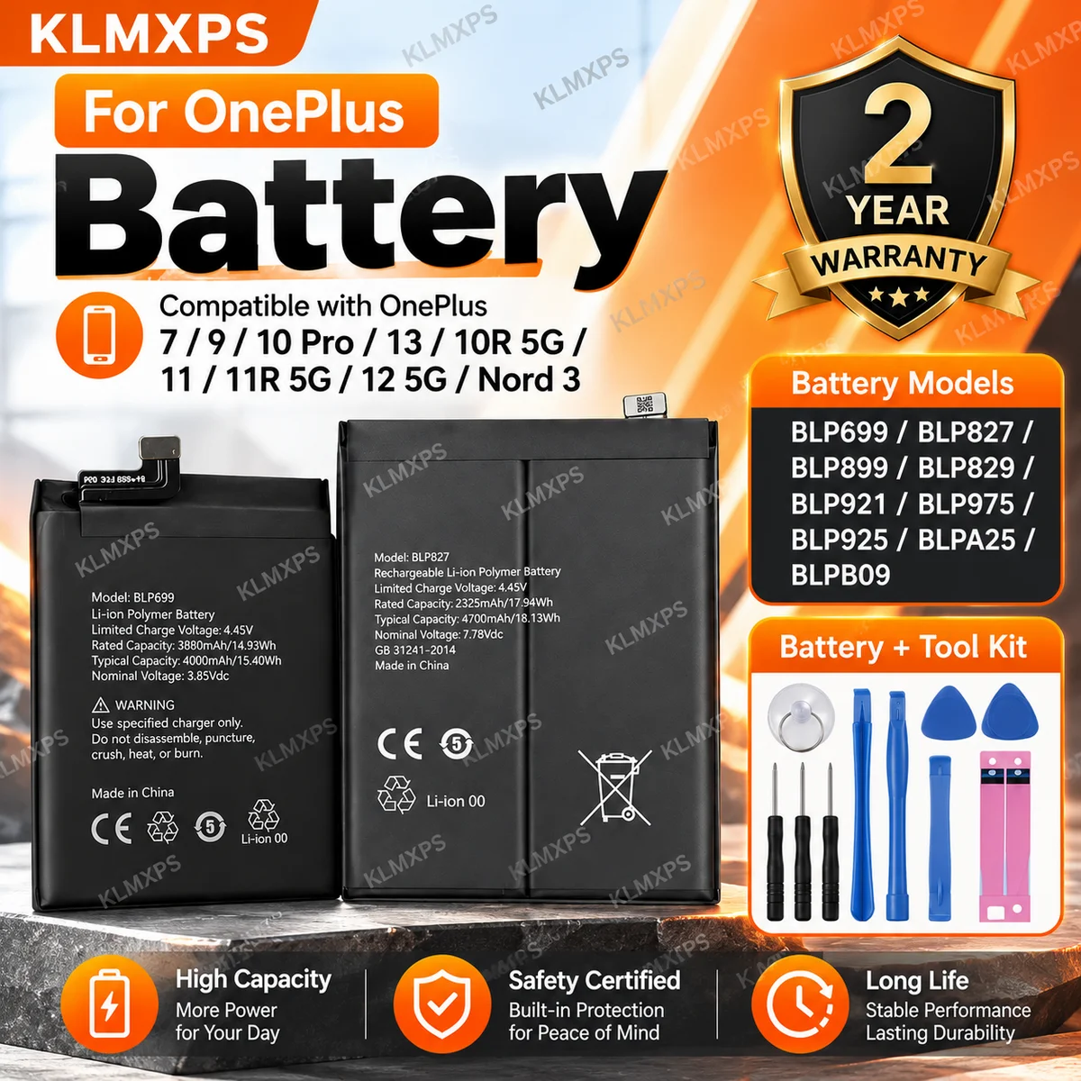Replacement Battery BLP699 BLP827 BLP899 BLP829 BLP921 BLP975 BLP925 BLPA25 BLPB09 for OnePlus Phones 7 9 10 Pro 12 13 10R 11R