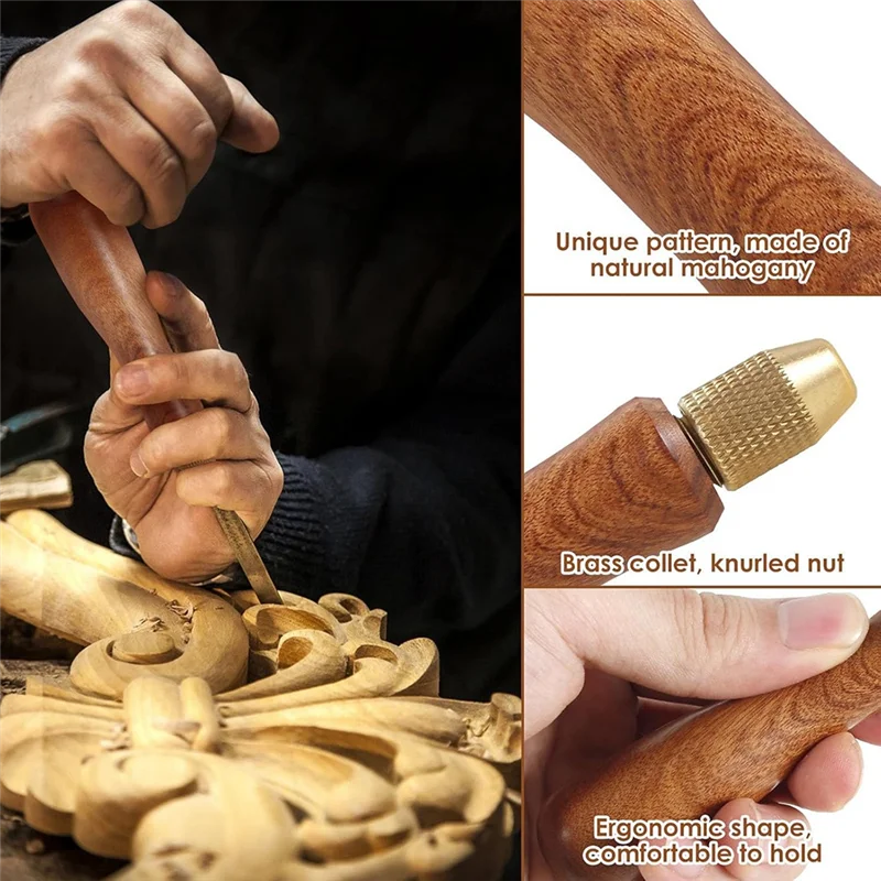 

ABAG 2Pcs Wood File Handle Hand Drill File Handle With Brass Collet Chuck Wooden Handle For Hand Drill File Handle