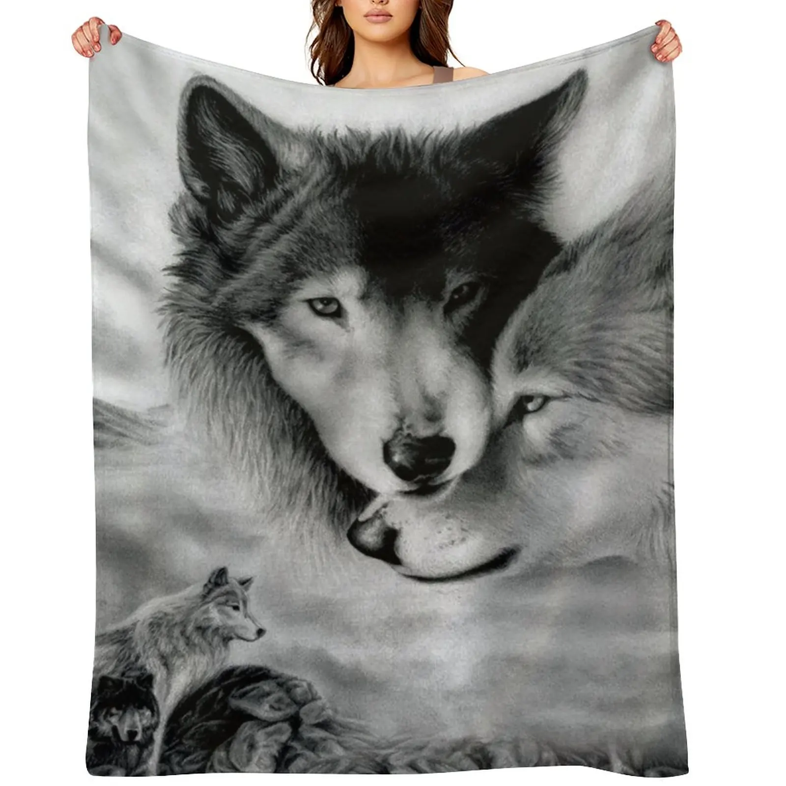 

Wolf Couple - Comforting Throw Blanket Stuffeds Thermal Summer Blankets For Baby Blankets