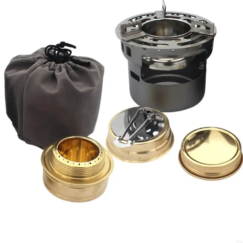 Estufa alcoholes pequeña a prueba viento 92ME, quemadores bebidas espirituosas latón ligeros, hornos para barbacoa y