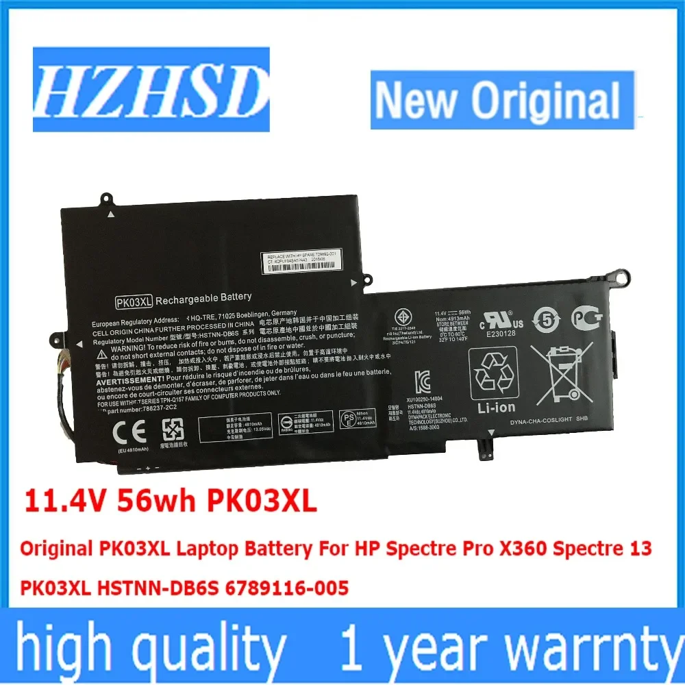 

11.4V 56wh PK03XL Original PK03XL Laptop Battery For HP Pro X360 Spectre 13 PK03XL HSTNN-DB6S 6789116-005