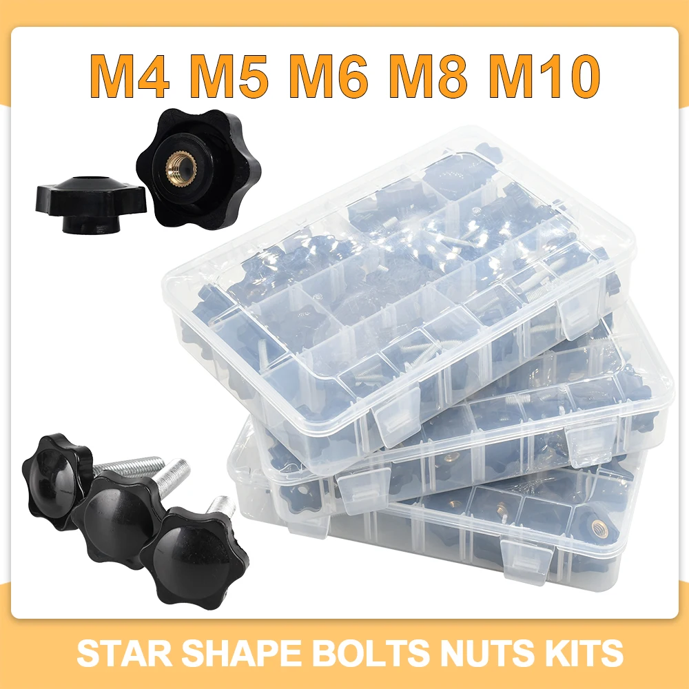 M4 M5 M6 M8 M10 Carbon Steel Hand Knob Screw Thumb Nut Plastic Star Head Thumb Bolts Metric Thread Handle Camera Tripod Bolts