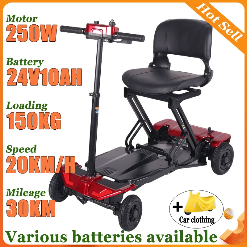 

4-Wheeled Elderly Disabled Automatic Folding Scooter Removable Lithium Battery Leisure Comfortable Seat Adult Mobility Scooter
