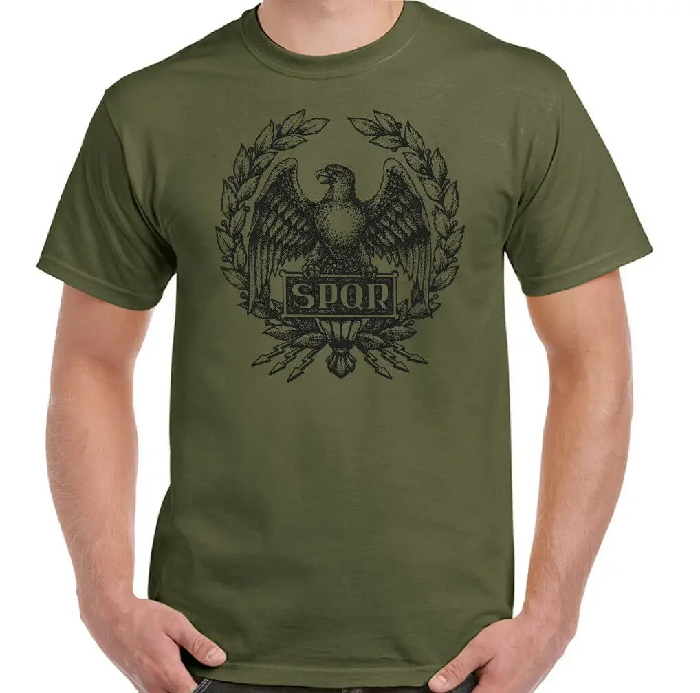 Cheavyweight streetwear SPQR Mens Roman Empire Roman Legion Short Sleeve 100% Cotton Casual shirts clothes Loose Top Size S-5XL