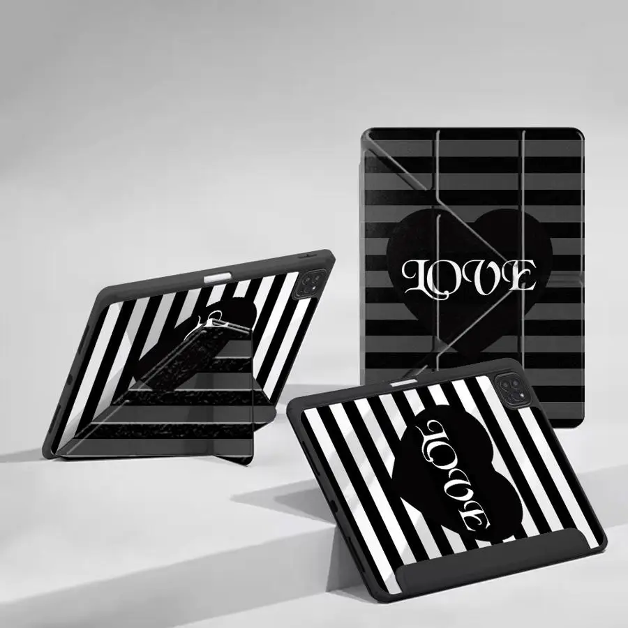 Holder Cover Tablet Case For iPad Mini 6 7 Pro 11 10 9 8 7 th 12.9inch Pro 2025 Air 4 5 M3 M2 M4 11inch Love Black Stripes