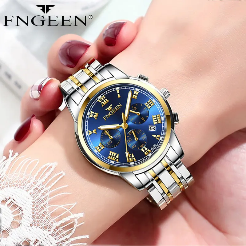 FNGEEN Top Brand Quartz Watch Women Elegant Stainless Steel Watch Luminous Waterproof Date Wristwatch Ladies Dress Watch Ms4006