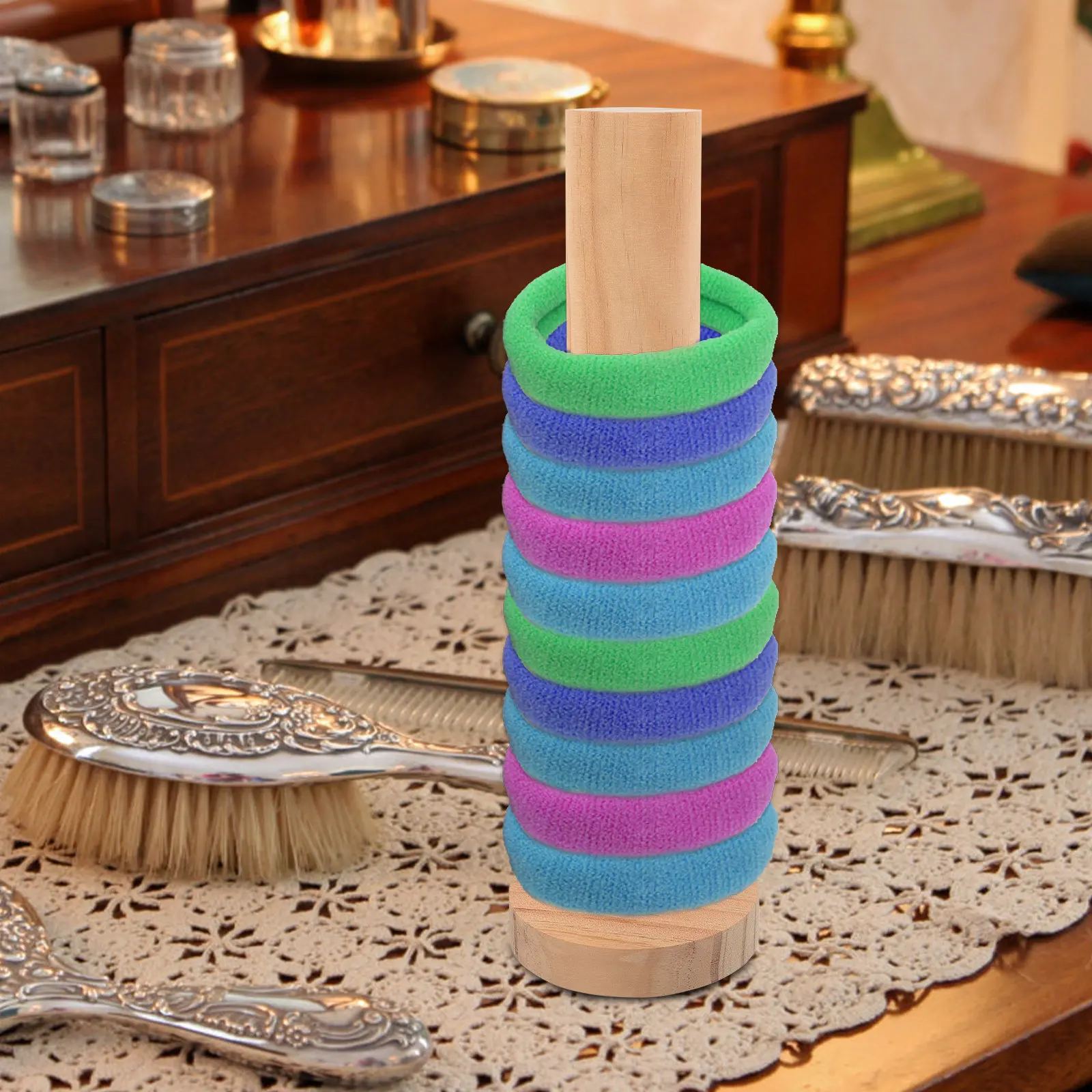 

Деревянная подставка для резинок для волос: элегантный настольный органайзер для домашних аксессуаров для волос, держатель для хранения и демонстрации