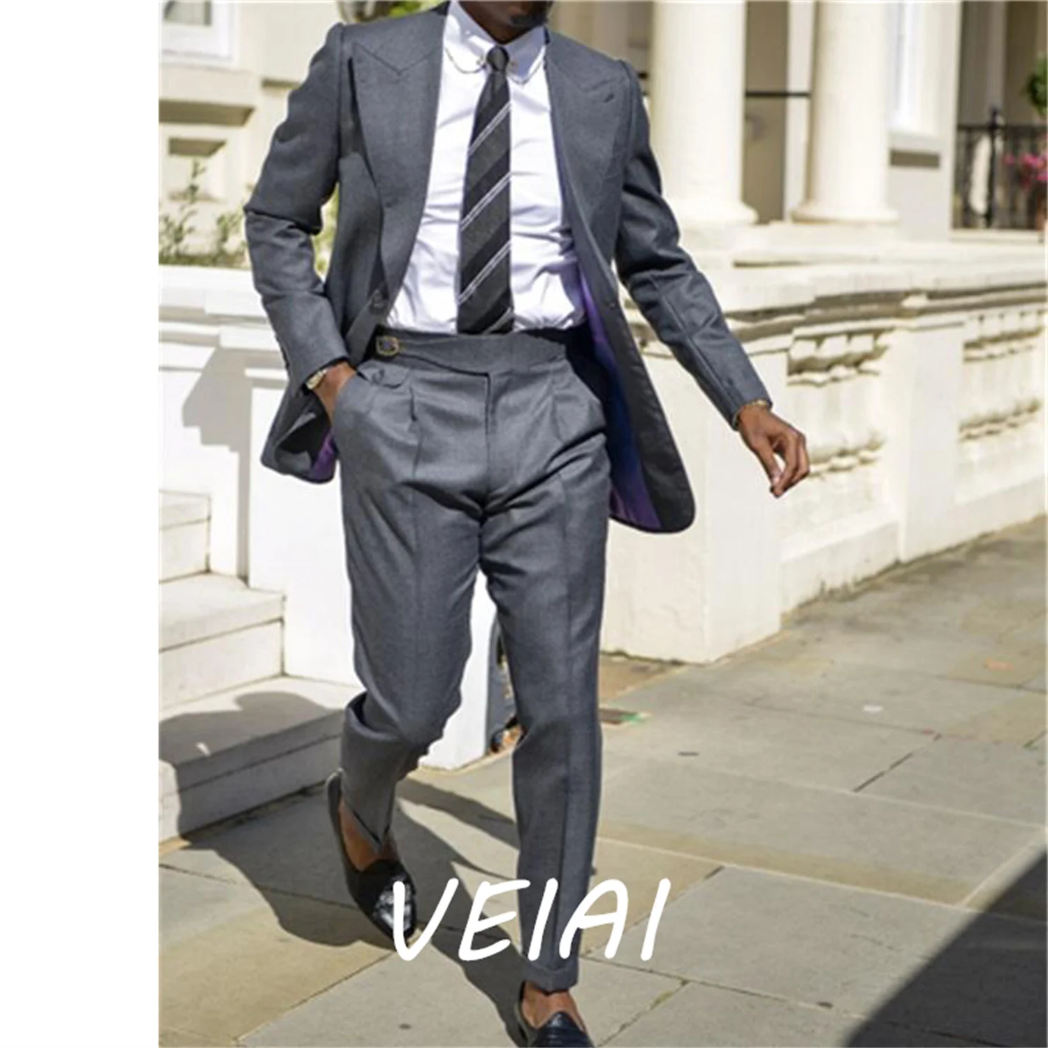 

CustomizedDark Grey Casual Mens Suits Slim Fit 2 Pieces Formal Occasion Peaked Lapel Coat Pant Jacket Wedding Tuxedos Groom Blaz