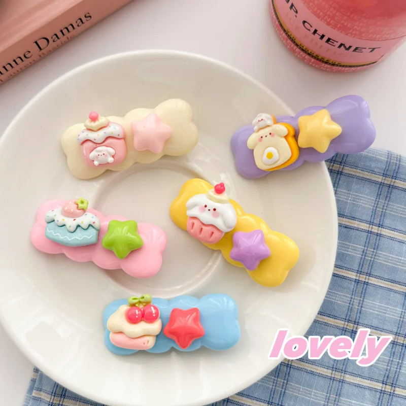 

5pcs Children's Hair Accessories New Cute Cake Stars Hair Clips Candy Colored Wavy Duck Beak Clip Hair Accessories 2-8y