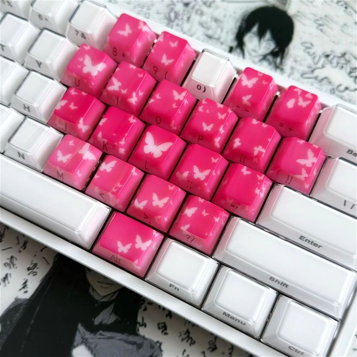 

OEM Love Butterfly Side Engraved Pattern Keychain Kit PC 21 Keycap Personalized Mechanical Keyboard