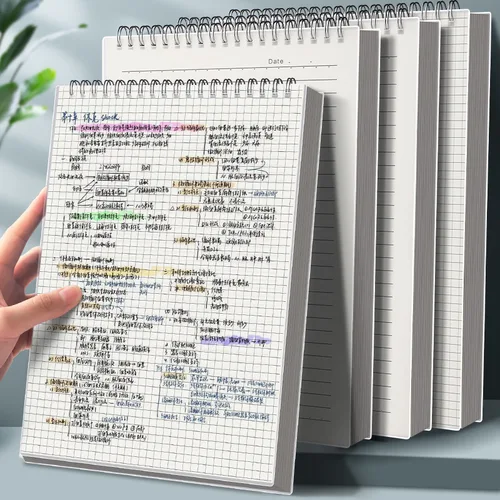 나선형 북 코일 노트북 120 시트, 240 페이지 그리드 노트북 PP 커버, A4 A5 B5