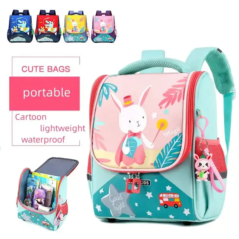 Mochila leve impermeável para crianças, saco bonito dos desenhos animados, saco de escola primária infantil, portátil de alta qualidade, colorido