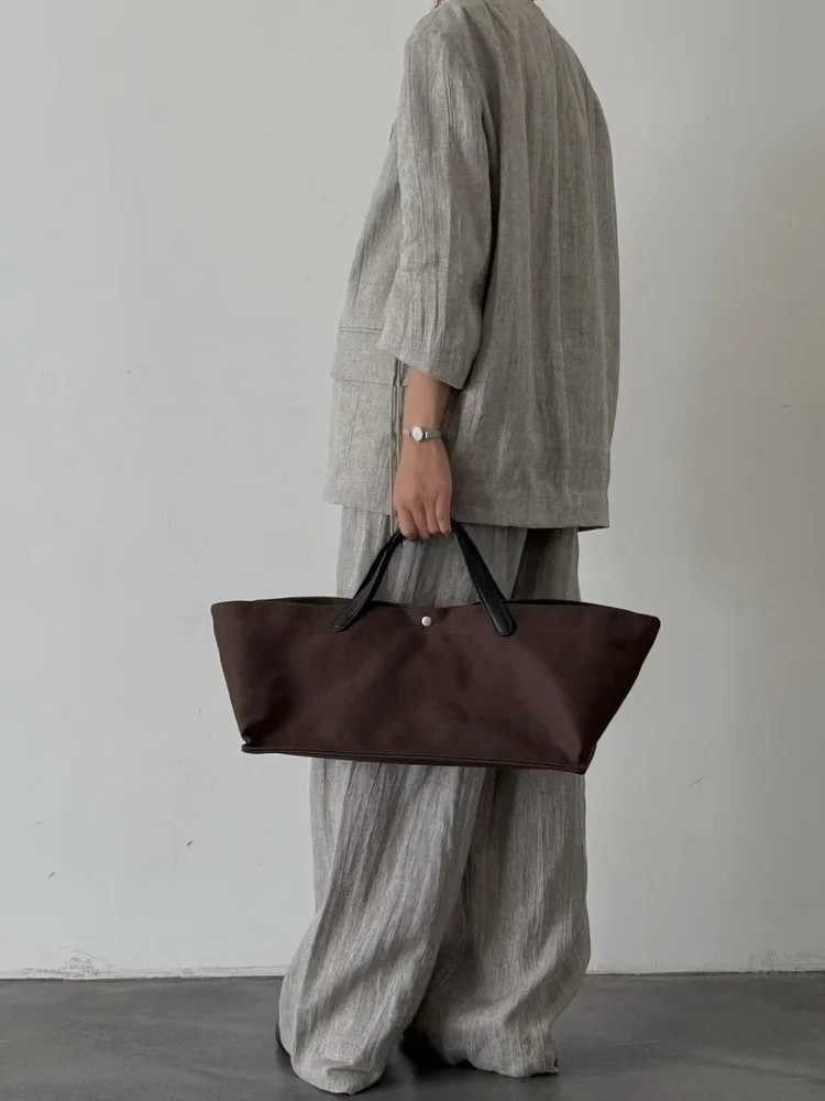 

Новинка 2025 года, коврик ROW, парусиновая лоскутная кожаная ручная сумка, большая сумка-тоут Capaci, повседневная женская сумка для поездок на работу