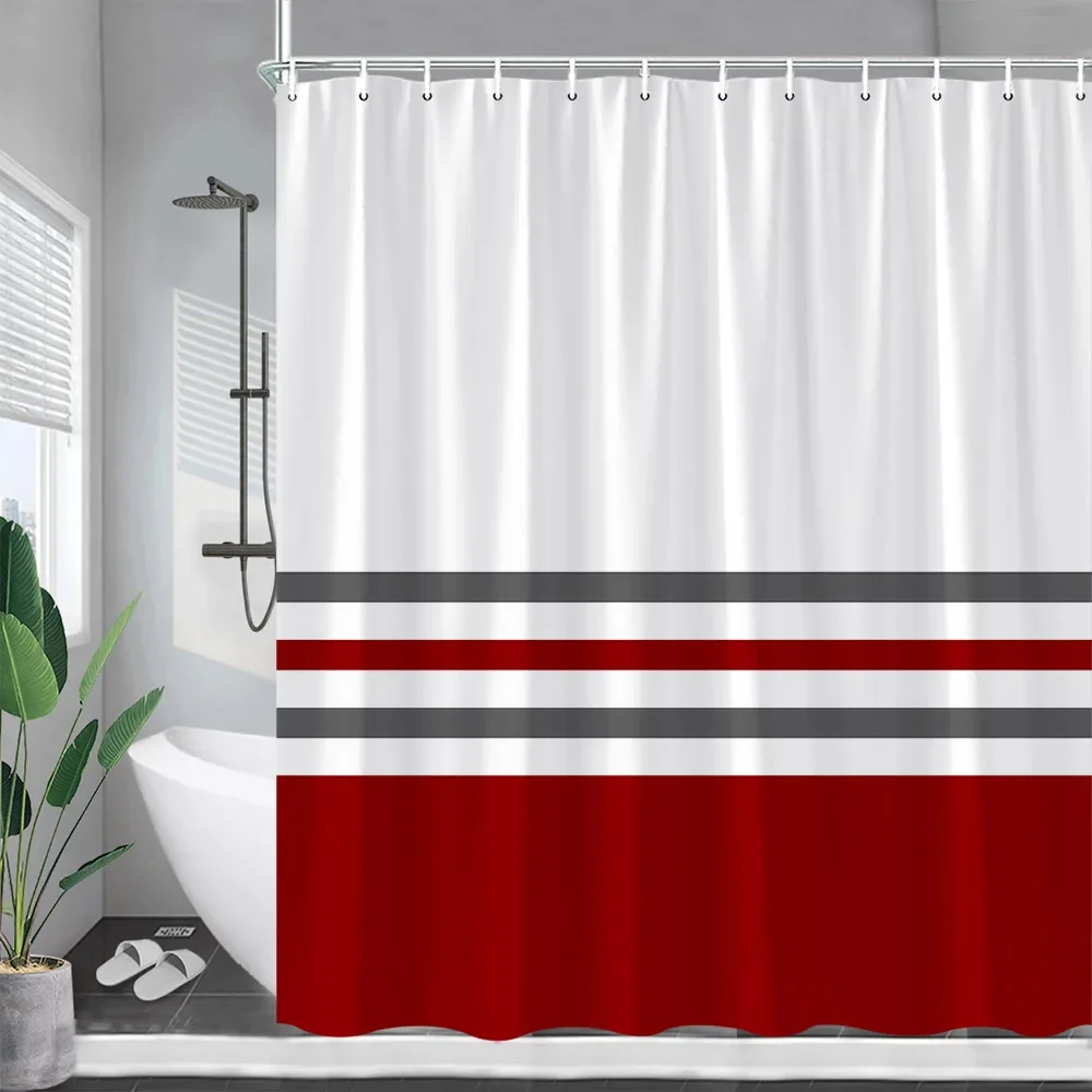 Blue and White Striped Shower Curtains Grey Geometric Modern Minimalist Polyester Fabric Bath Curtain Bathroom Decor with Hooks