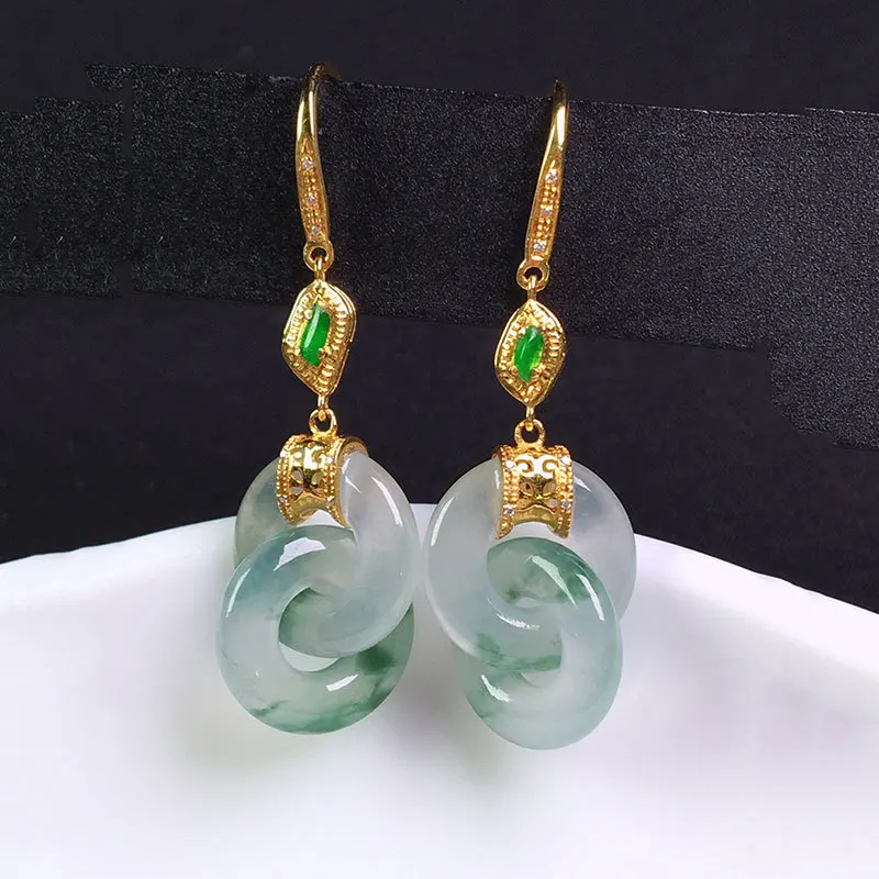 

*S925 Silver Ping An Lucky Stone Double Ring Earrings Female