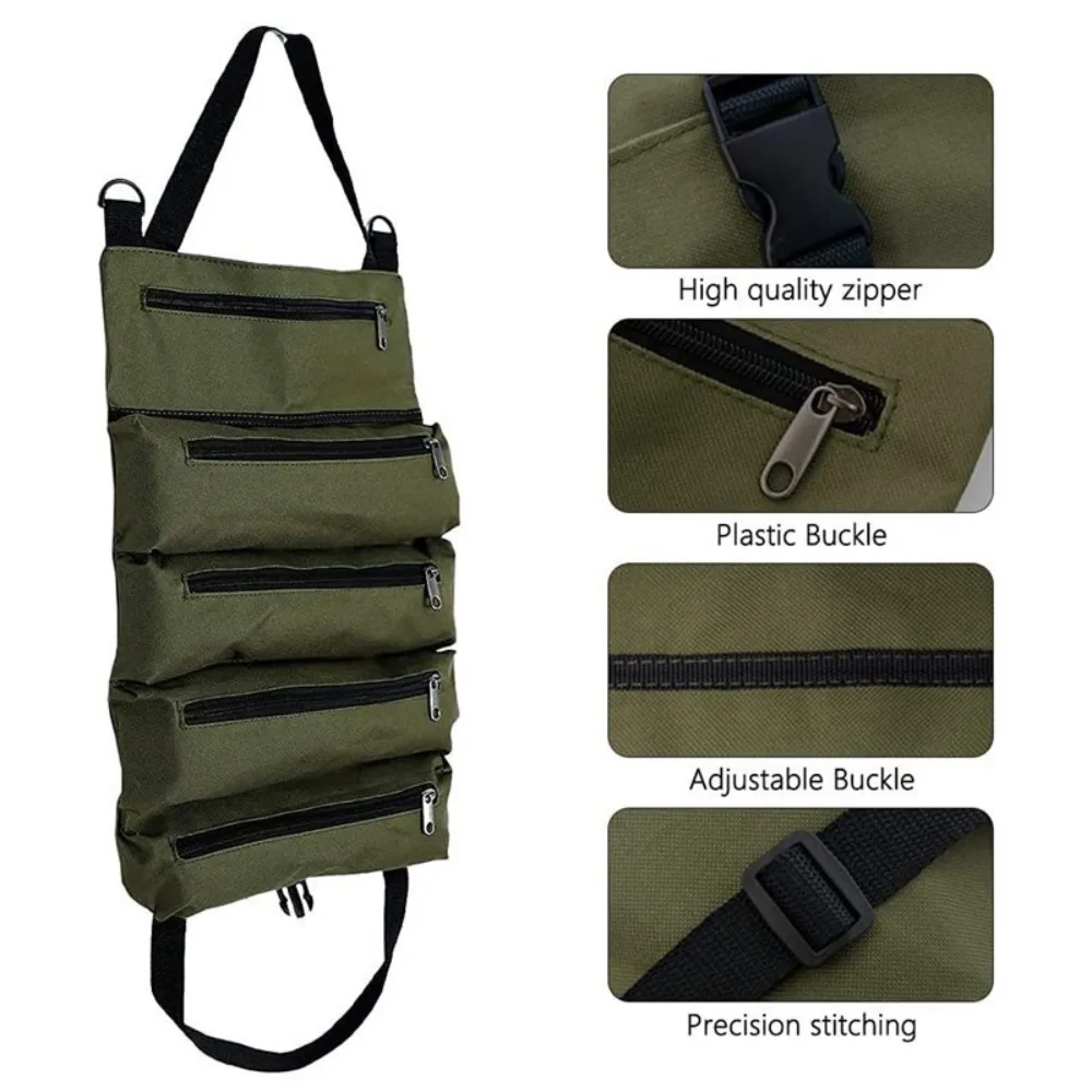 Tool Roll Bag, Roll Up Tool Bag Organizer, 5 Pockets Foldable Waterproof Roll-Up Tool Box,Heavy Duty Portable Tool Storage Pouch