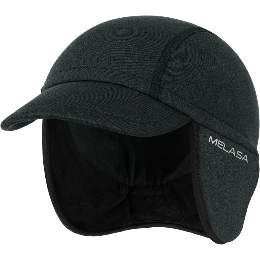 

MELASA Winter Fleece Cycling Cap Ear Warmers Skull Cap Helmet Liner with Sun Visor Bike Hat Running Beanie for Men Women