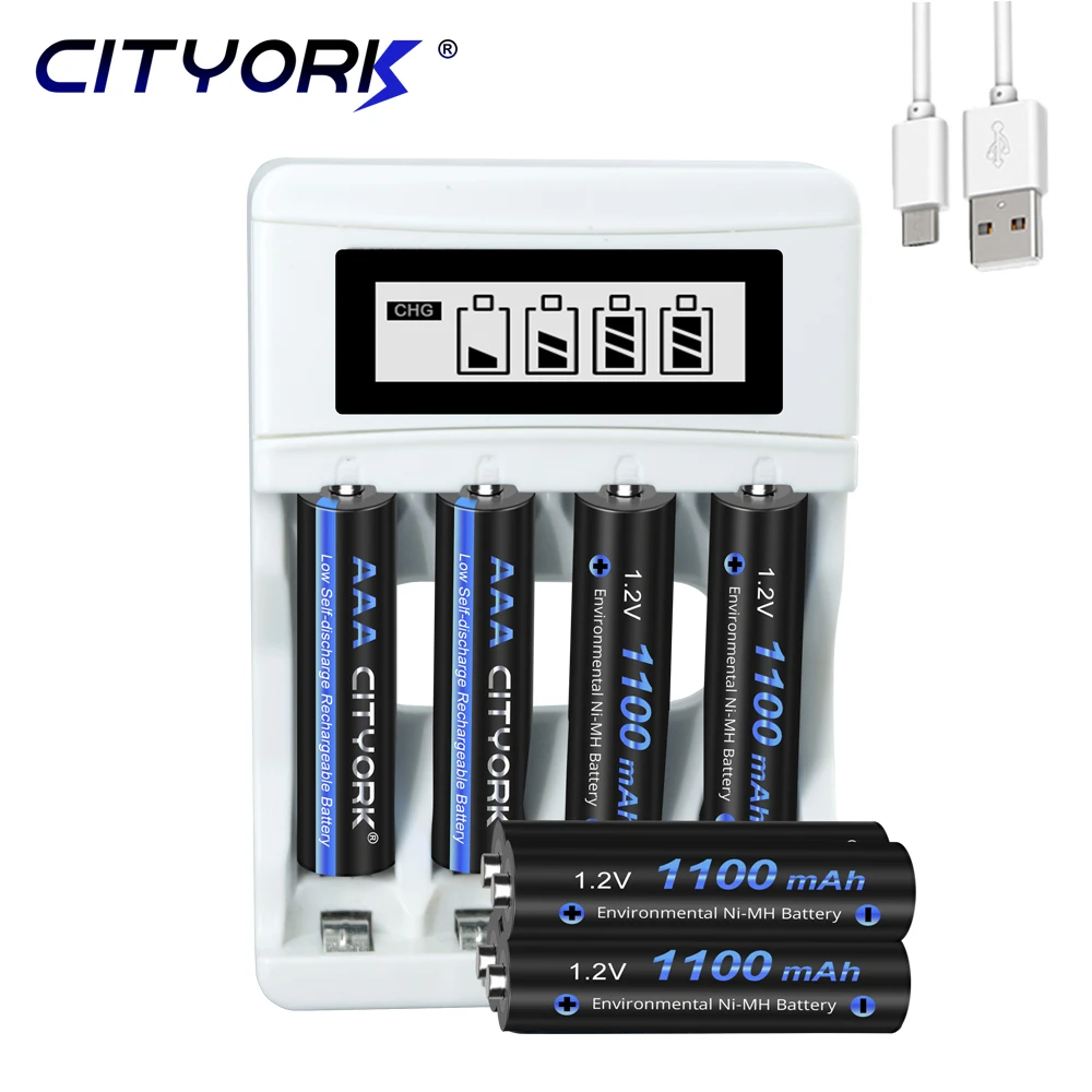 

CITYORK 1.2v NI-MH AAA Battery 3A 1100MAH AAA Rechargeable Battery aaa nimh batteries for flashlight toys + 1.2v aa/aaa charger