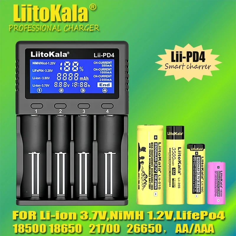 LiitoKalaLii-PD4 Lii-PD2  Lii-402 suitable for 18650 26650 21700 AA AAA 3.7V nickel hydrogen battery charg