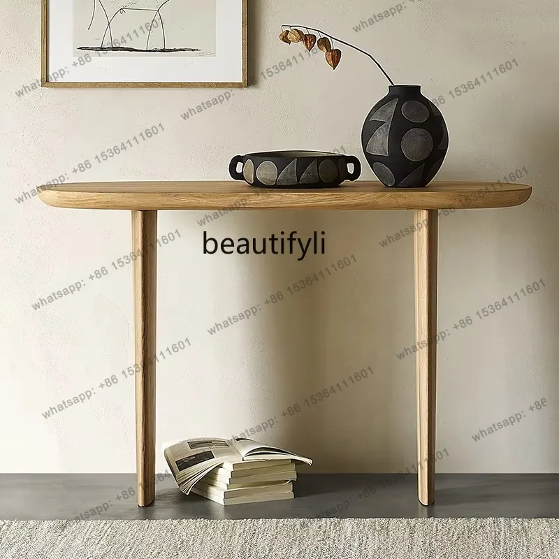 

Nordic Entryway Table Artistic White Oak Solid Wood Entryway Console Modern Minimalist Hallway Side Table