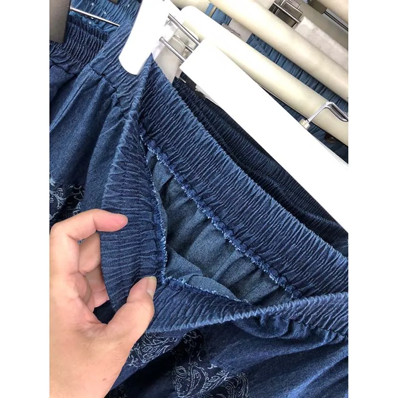 Floral Stitching Denim Skirt Women's Spring Summer Cake Skirt 2026 New Plus Size Slim A-word Big Swing Skirt