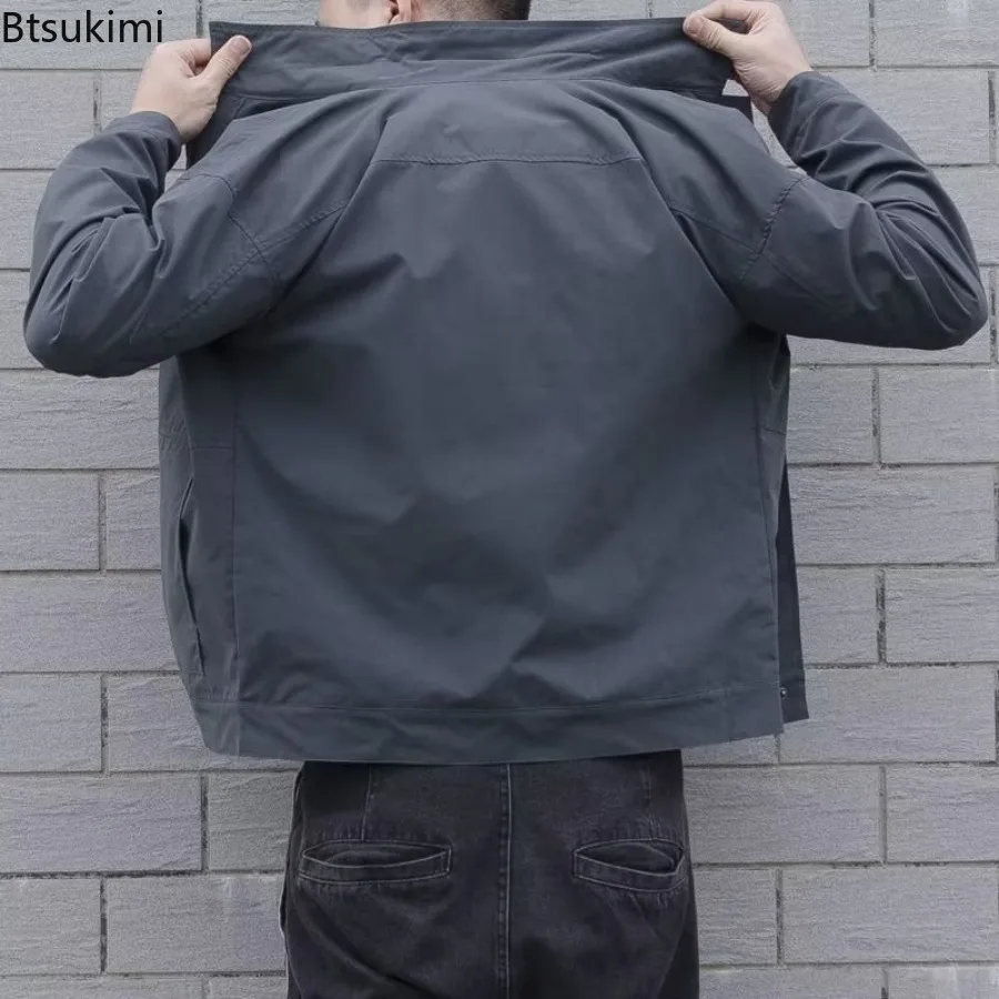 2025 Men's Spring and Autumn Cargo Coat Solid Color Turndown Collar Windproof Korean Style Relaxed Fit Working Jackets for Men