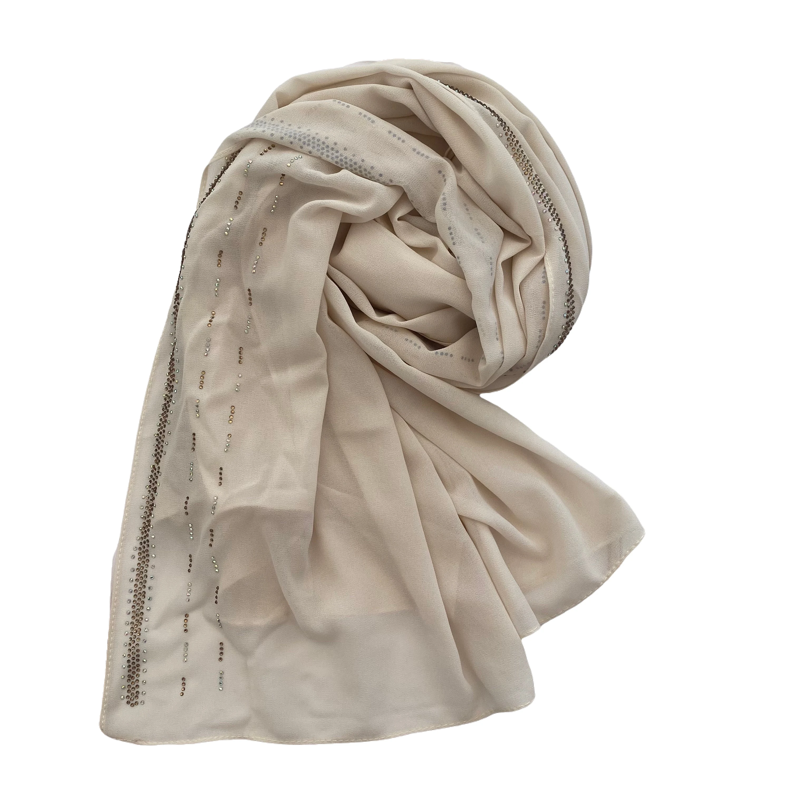 Hijab de piedra de gasa de alta calidad musulmán Tudung Malasia pañuelo para la cabeza de Color sólido bufanda musulmana para mujer chal de diamantes de imitación brillantes