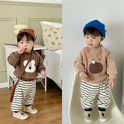 Ropa Bebe 2023 Winter Baby Clothes Boy Plush Cartoon Long Sleeves Kid Top and Bottom Set Girl One Piece Plush Split Sets  ملابس