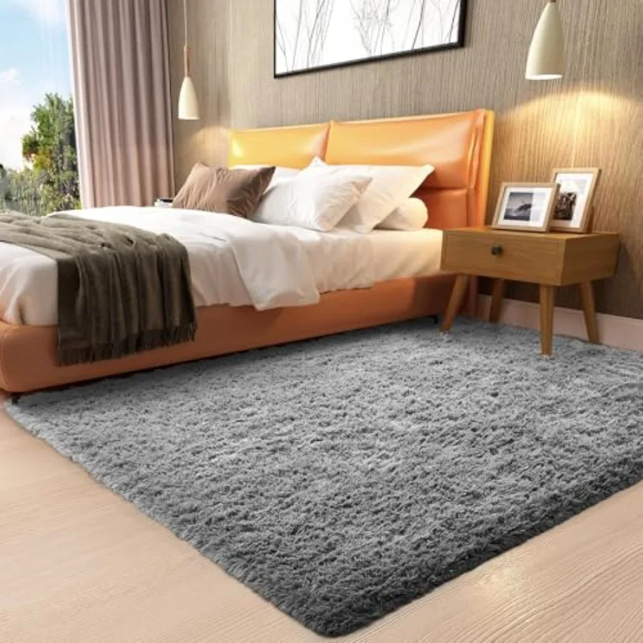 

Upgrade Rugs Fluffy Shaggy Soft Area Rug NonSlip Indoor Floor Carpet 3x5 Ft Medium Gray for Living Room Bedroom Hallway Home De