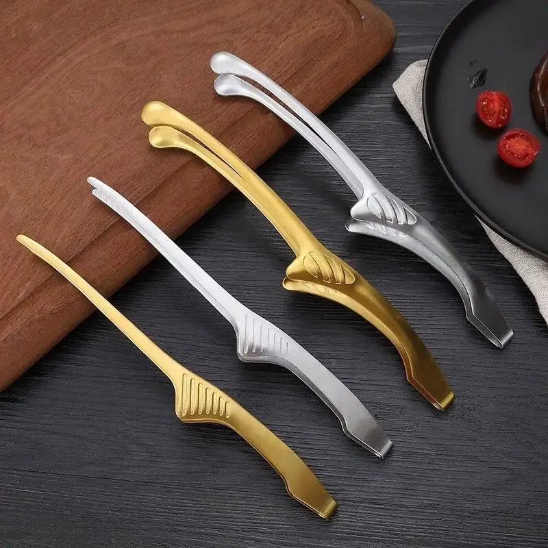 Stainless Steel Grill Tongs Non-slip Heat Resistant Food Grade for Korean Japanese BBQ Outdoor Grilling Kitchen Serving