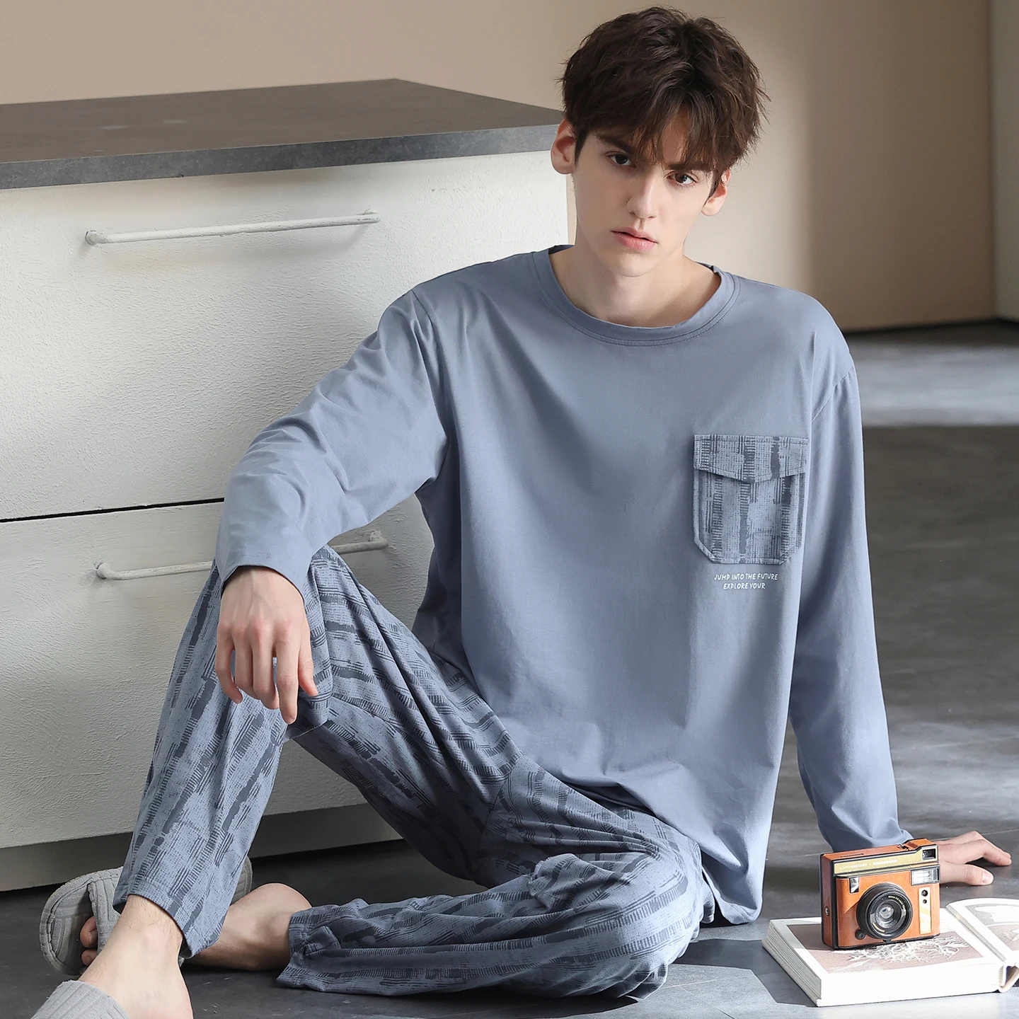 Full Pure Cotton Pajamas Men Long Sleeve Pijamas Set For Male L-4XL Sleep Clothing Casual Nightie Sleepwear Mans Pyjamas Suit