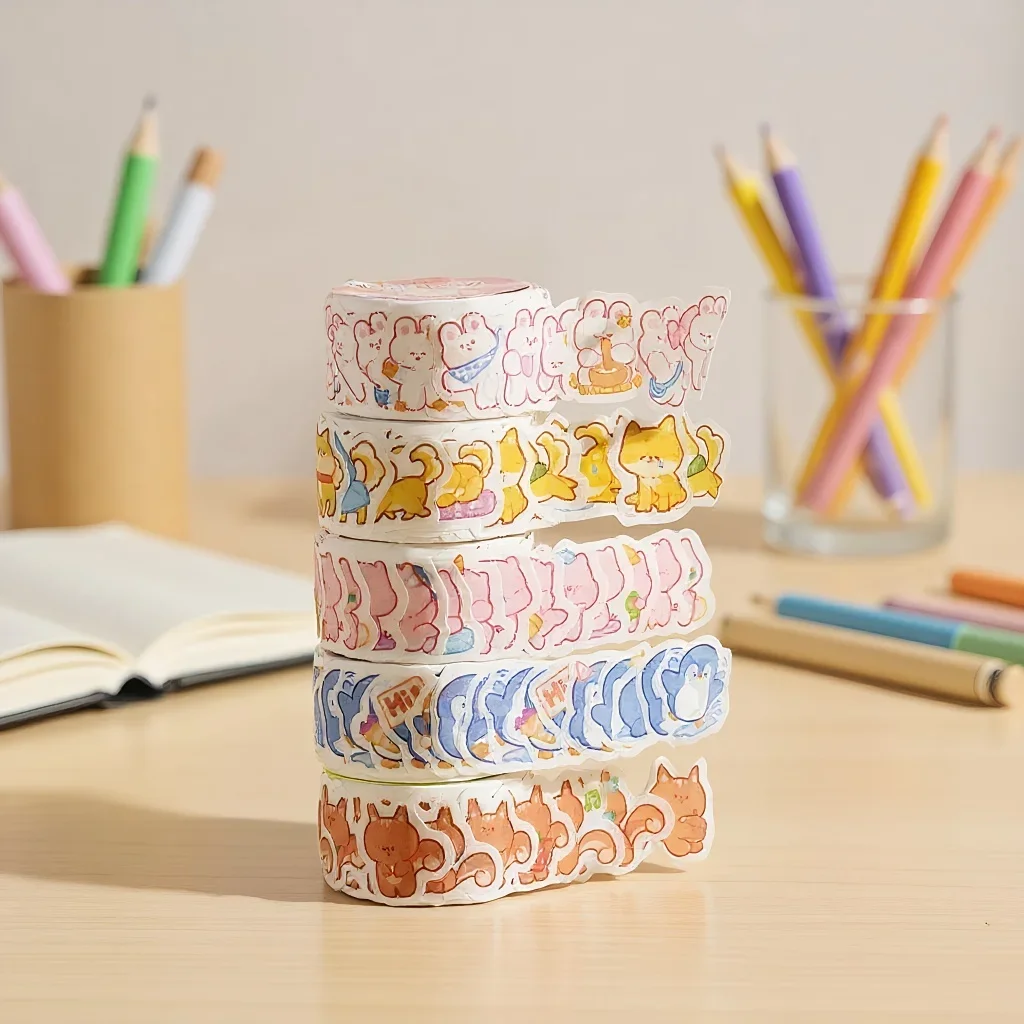 

​​Cartoon Animals Washi Tape - DIY Decorative Circle Stickers for Diary Planner Scrapbooking​​