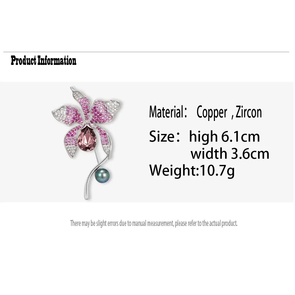 Purple Rhinestone Lily Brooch Exquisite Plant and Flower Brooches Jewelry Women's Clothes Dresses Coats Pins Accessories Gifts