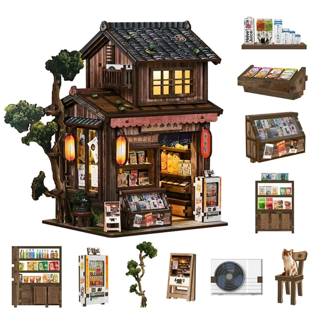 DIY Miniature House Kit LED Wooden Dollhouse Furniture Mini Store Aesthetic Decor Creative Gift Relaxing Hobby Craft Kit