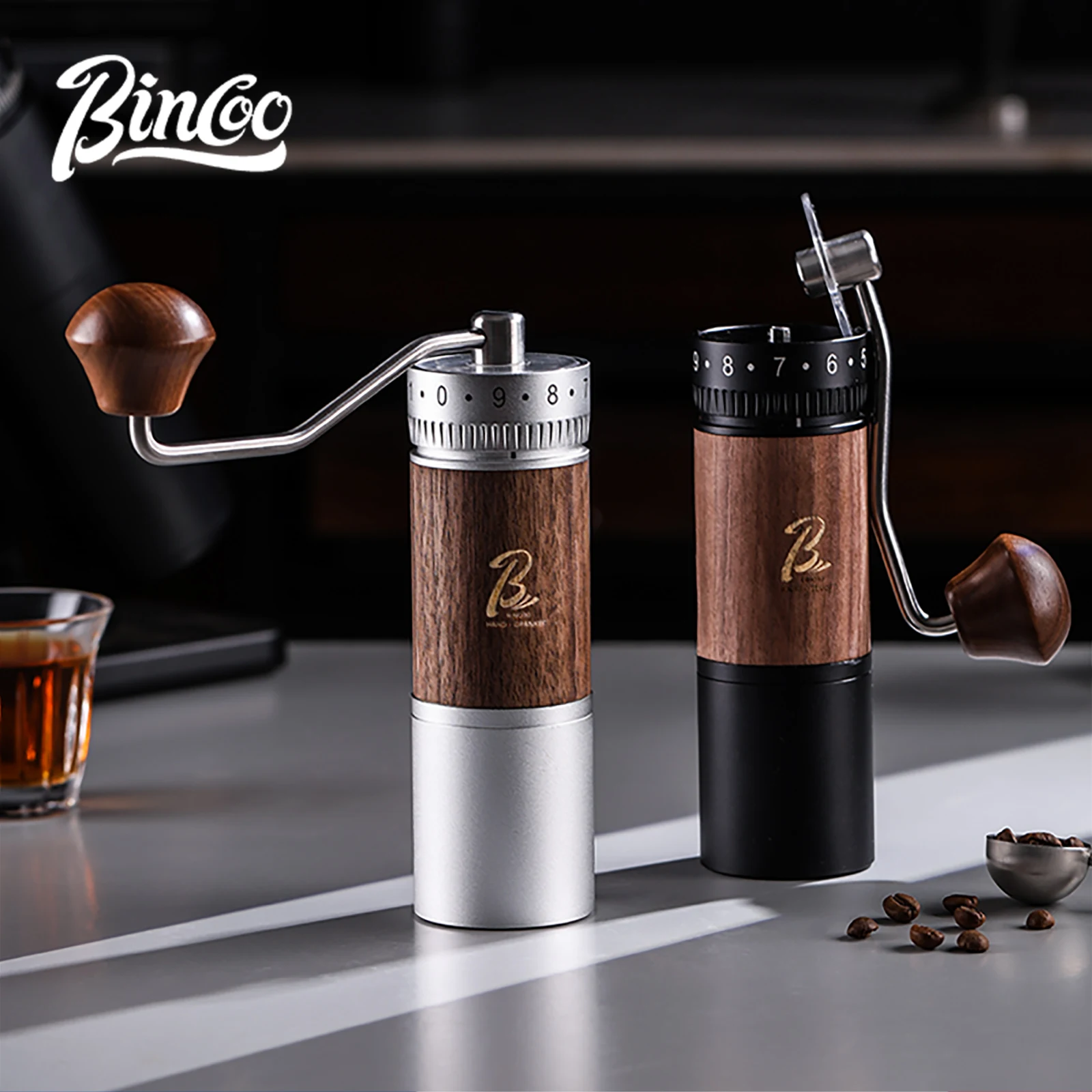 Bincoo Manual Coffee Grinder, Adjustable Burr Mill , Portable Hand Crank for Espresso Drip, Travel Camping Home, Premium Metal