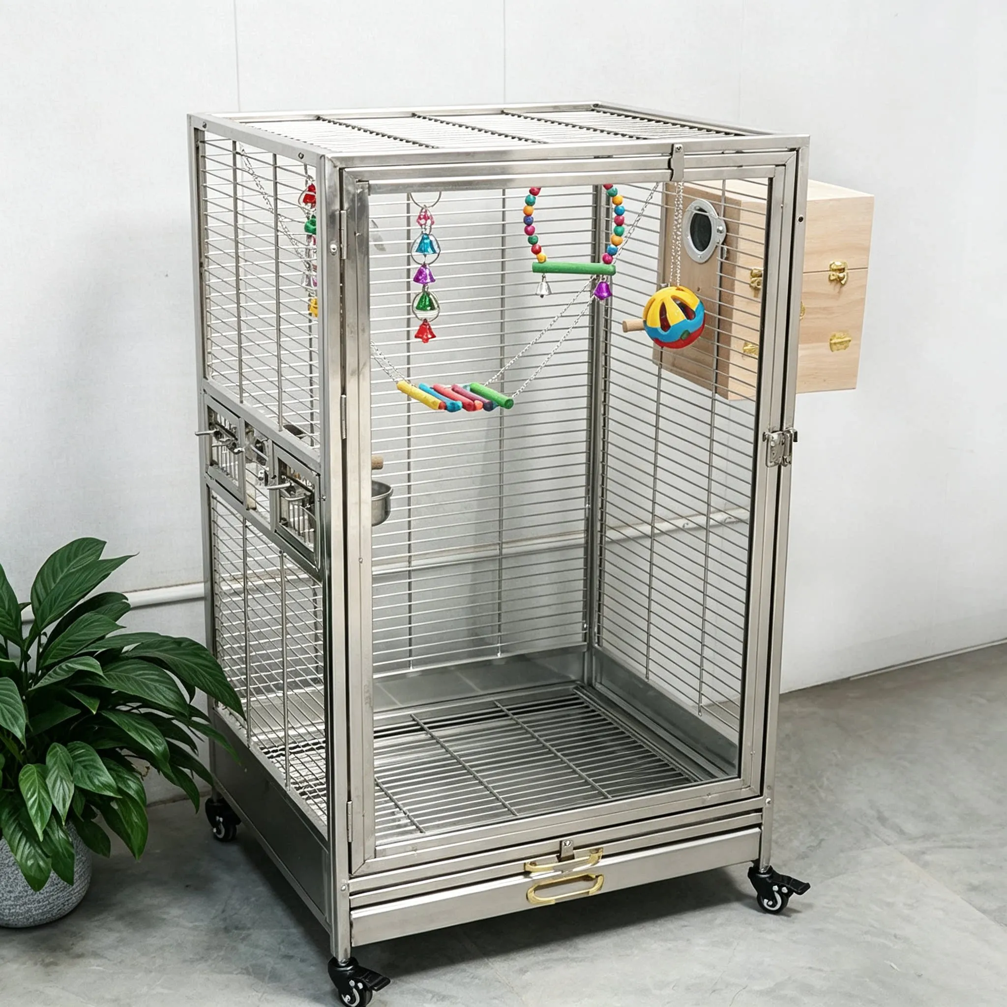 304 stainless steel luxury villa bird cage splash-proof transparent glass large large parrot special cage breeding cage