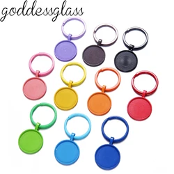 10pcs Colorful Keychain With Pendant Bezel Blank Fit 25mm Cameo Glass Cabochon Base Setting DIY Keychain Key ring Supplies